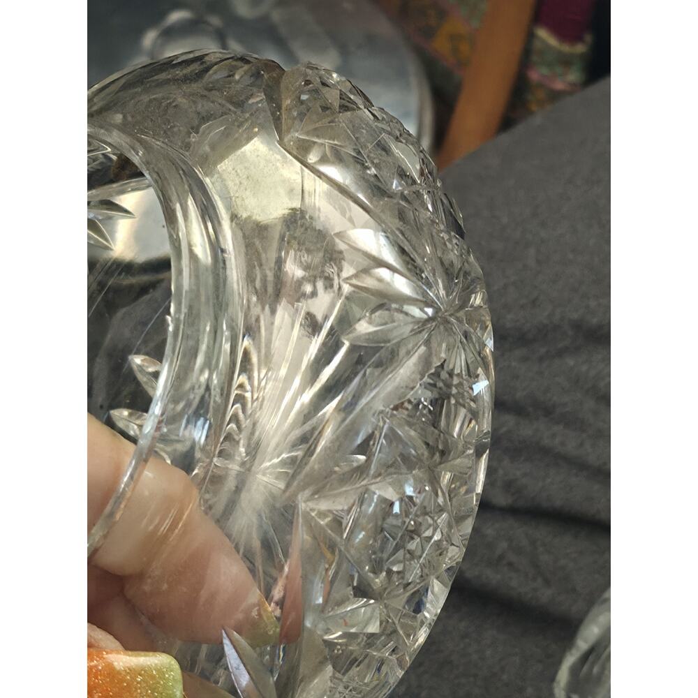 Antique American Brilliant Cut Powder Jar w Lid Hobstar Crystal Dress 1890-1920 - Picture 8 of 10